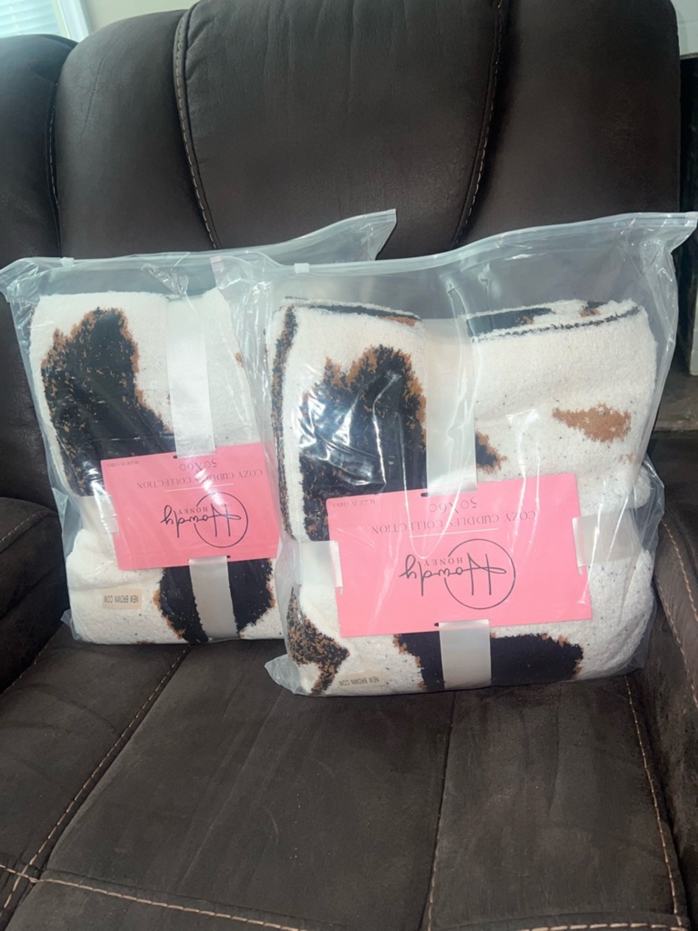 Hearth & Hand Plush Cow-Print Throw Blanket - White, Brown & Black